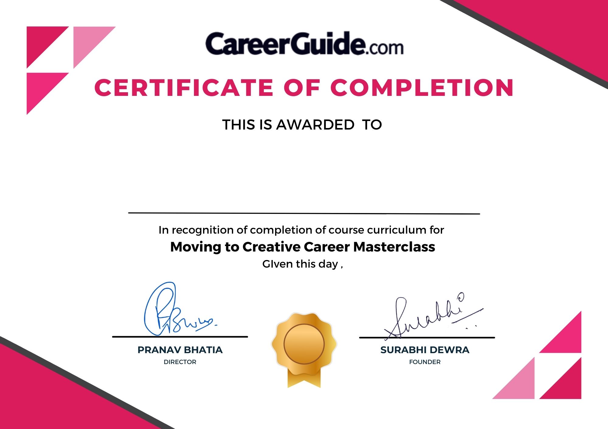 Moving An Creative Career Masterclass Completion Certificate CareerGuide