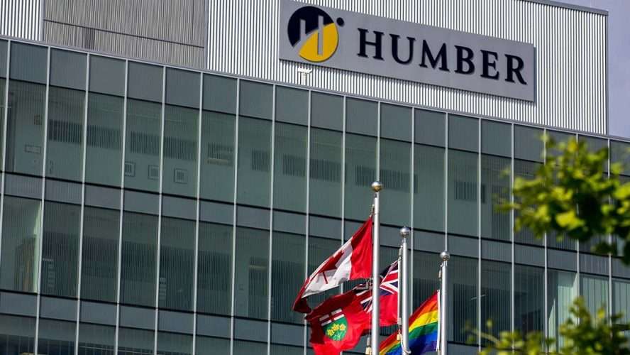 Humber College Building With Canadian Ontario And Pride Flags 888x500