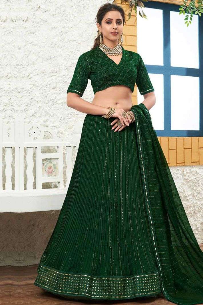 Buy Mehndi Function Wear Green Color Silk Lehenga Choli | keerramnx