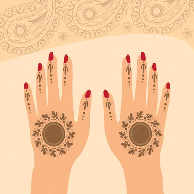 Henna Mehndi Hands Vector Illustration Hand Drawn Henna Vector Design With Skin Brown Background 690091 94