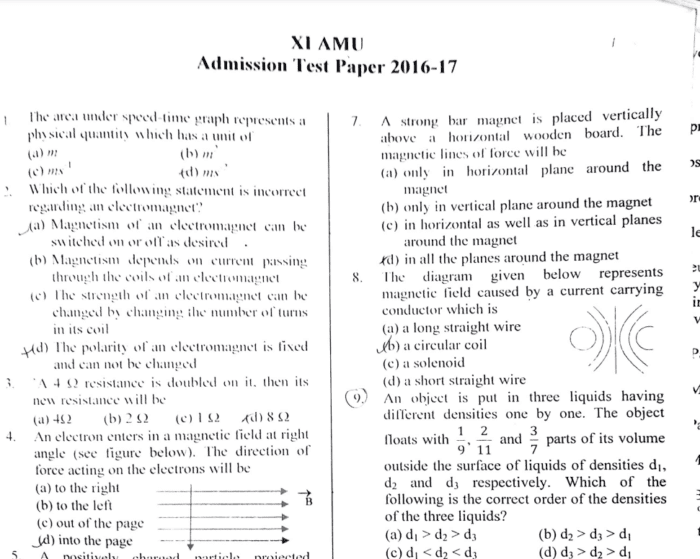 Amu Class 11 Entrance Exam Sample Papers: Download, Solution