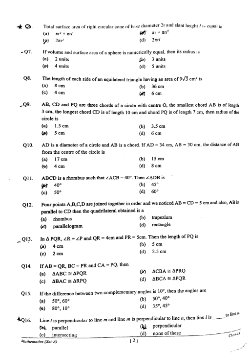 Class 9 Maths Previous Year Question Paper 2