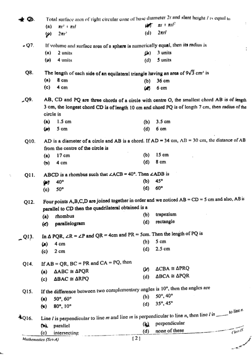 Class 9 Maths Previous Year Question Paper 3