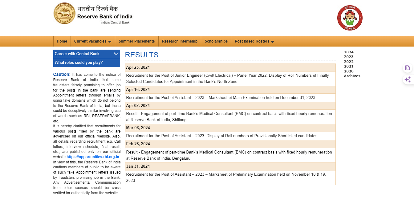 RBI Result 2021