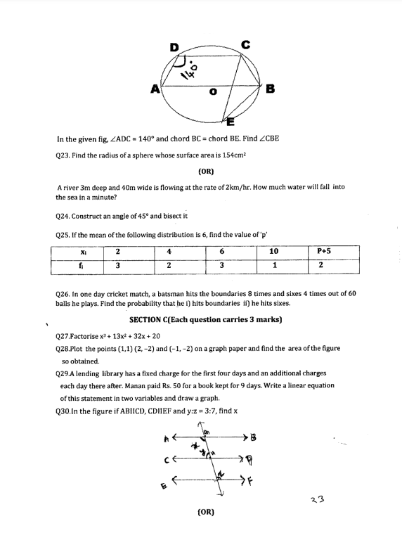 Class 9 Previous Year Question Paper Maths 3