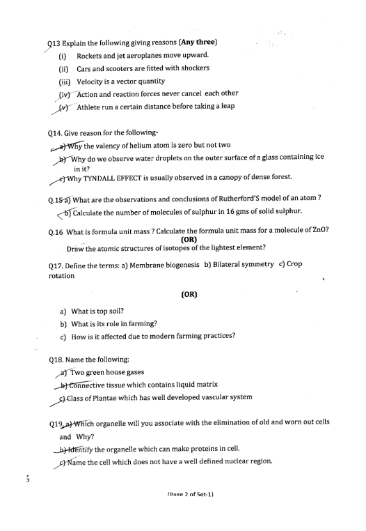 Class 9 Science Sample Paper 2021 2