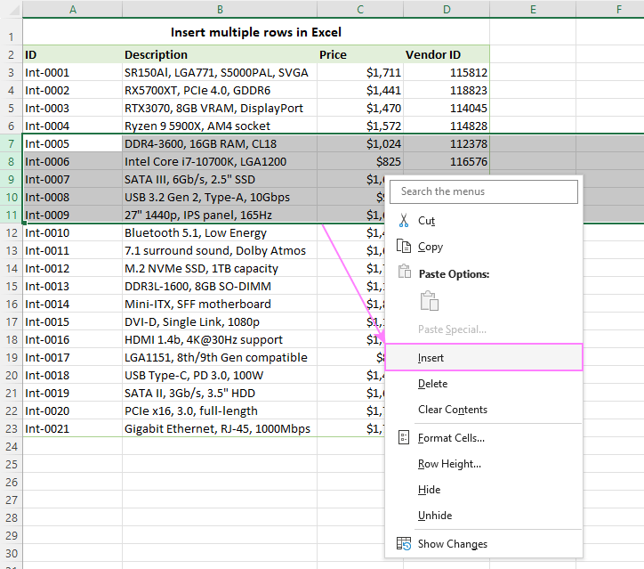 How To Insert A Row In Excel