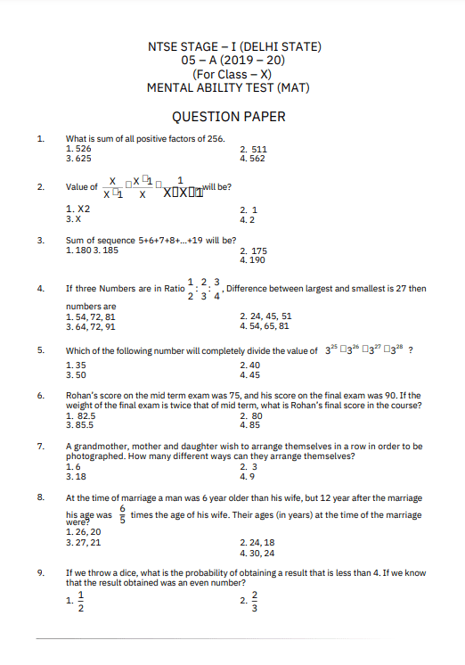 Ntse Question Paper 2020