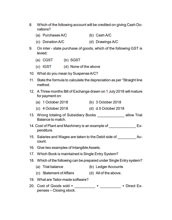 Accountancy Model Question Paper 2023 Class 11 with Answers 2