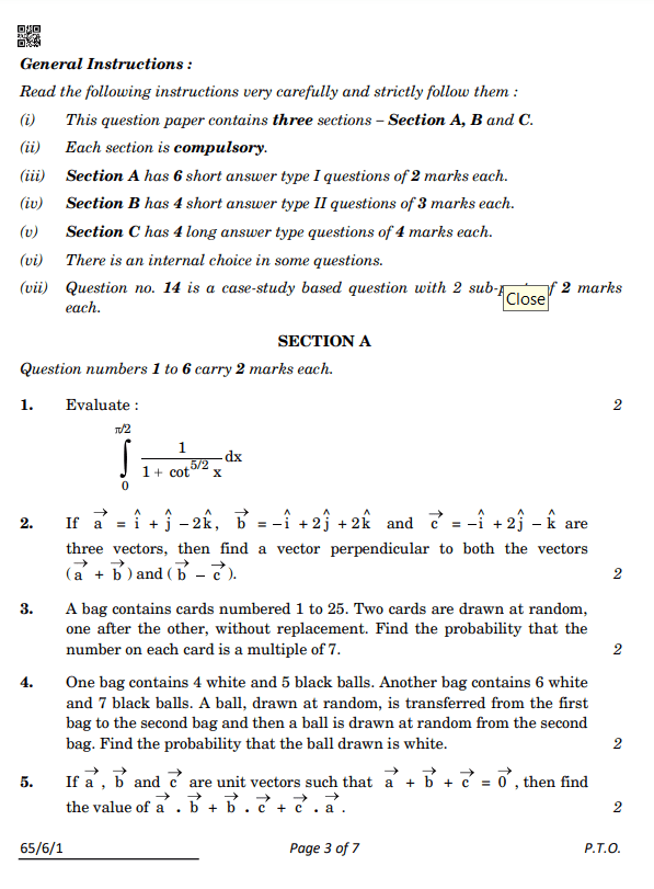 Cbse Sample Paper 2021 22 Class 12 Mathematics 3