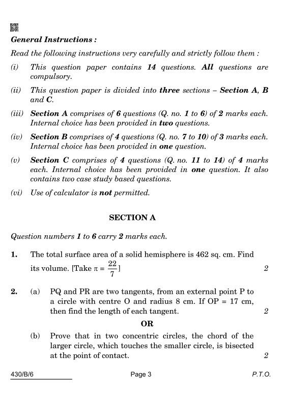 Cbse Sample Paper 2021 Class 10 Maths 2