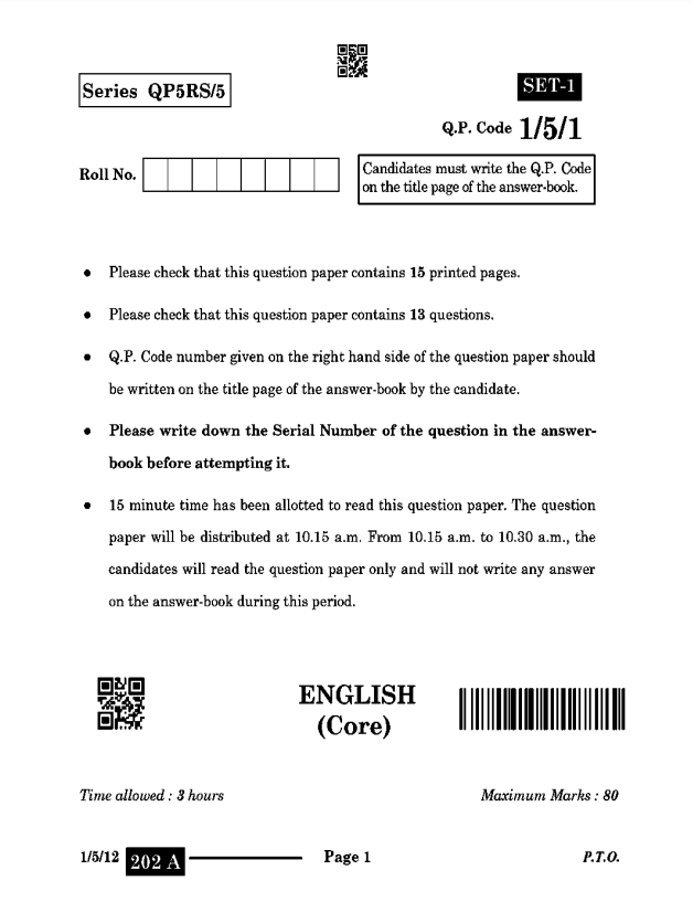 Sample Paper Of English Class 12 Cbse 2023 24 