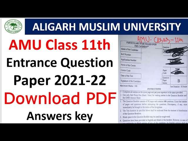 Amu Class 11 Entrance Exam Sample Papers